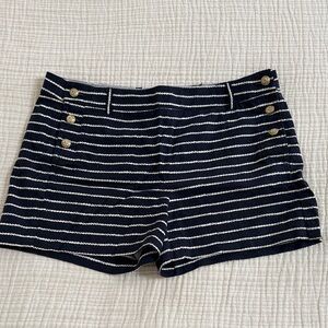 Cynthia Rowley Navy and White Striped High-Waist Shorts